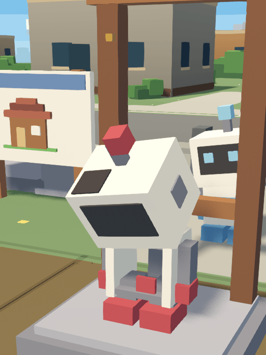 The robot friend slumped broken in its cradle, the player's robot standing behind it.